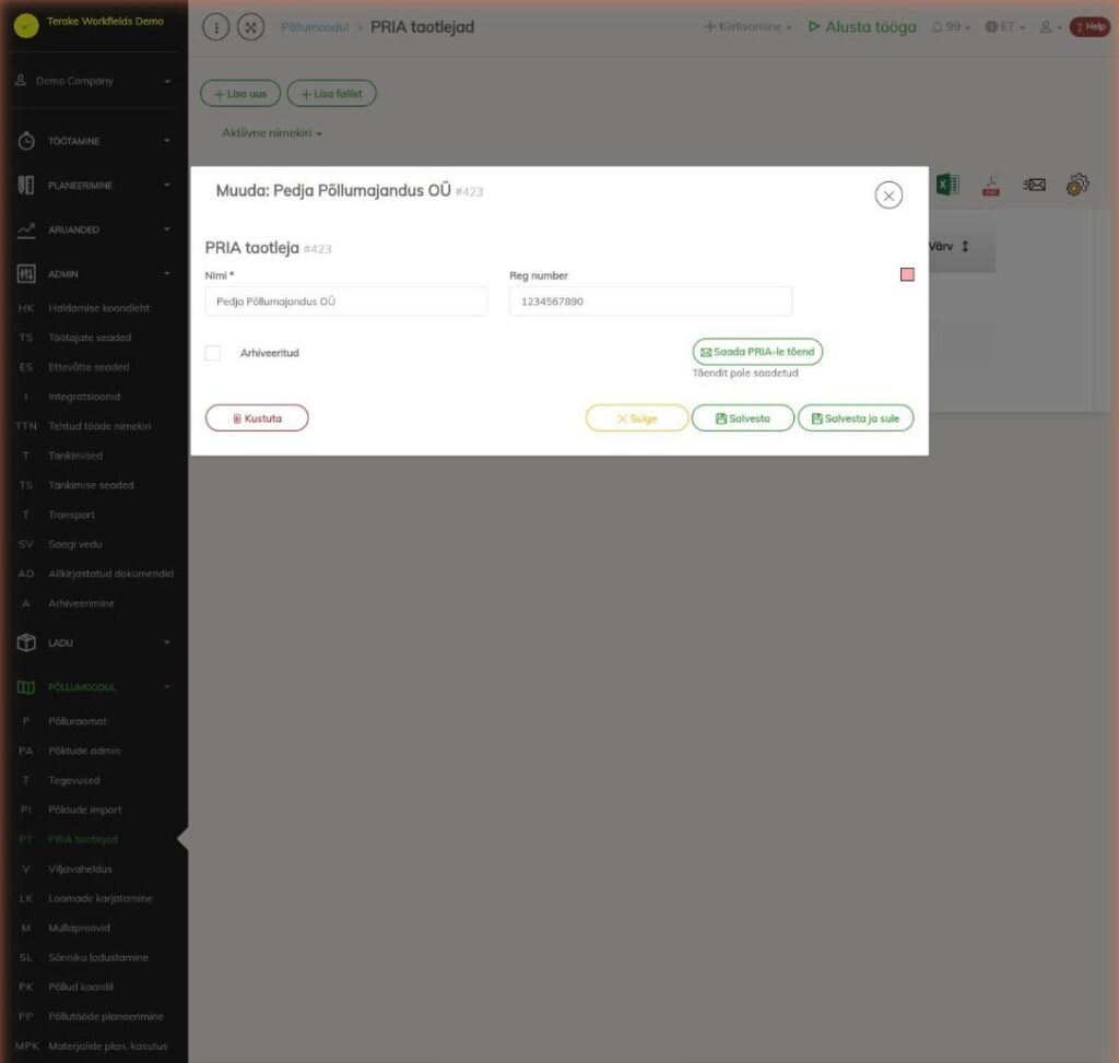 PRIA taotleja vorm koos nupuga Saada PRIA-le tõend