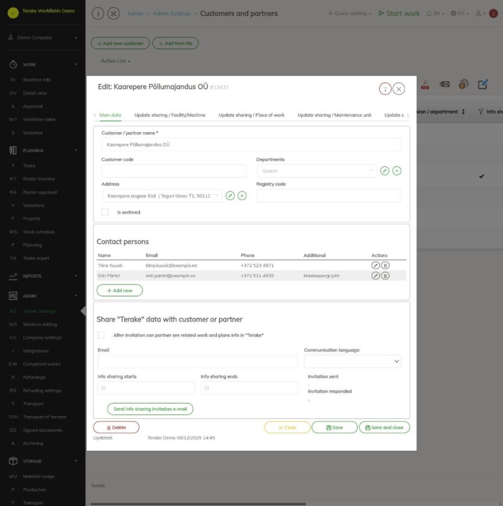 Customer edit window, Main data tab