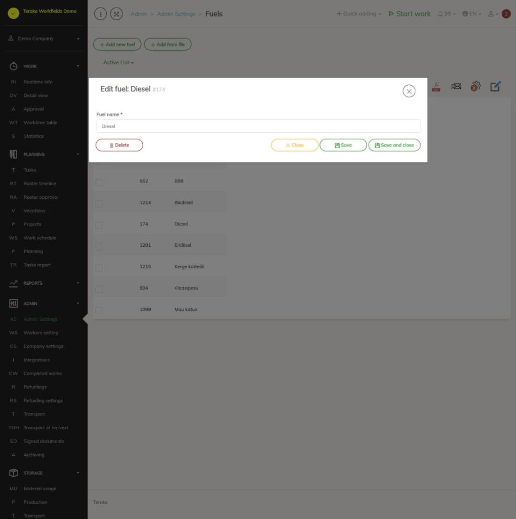 Fuel edit window