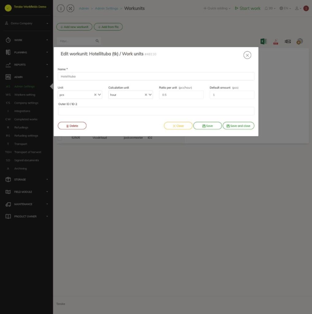 Workunit edit window