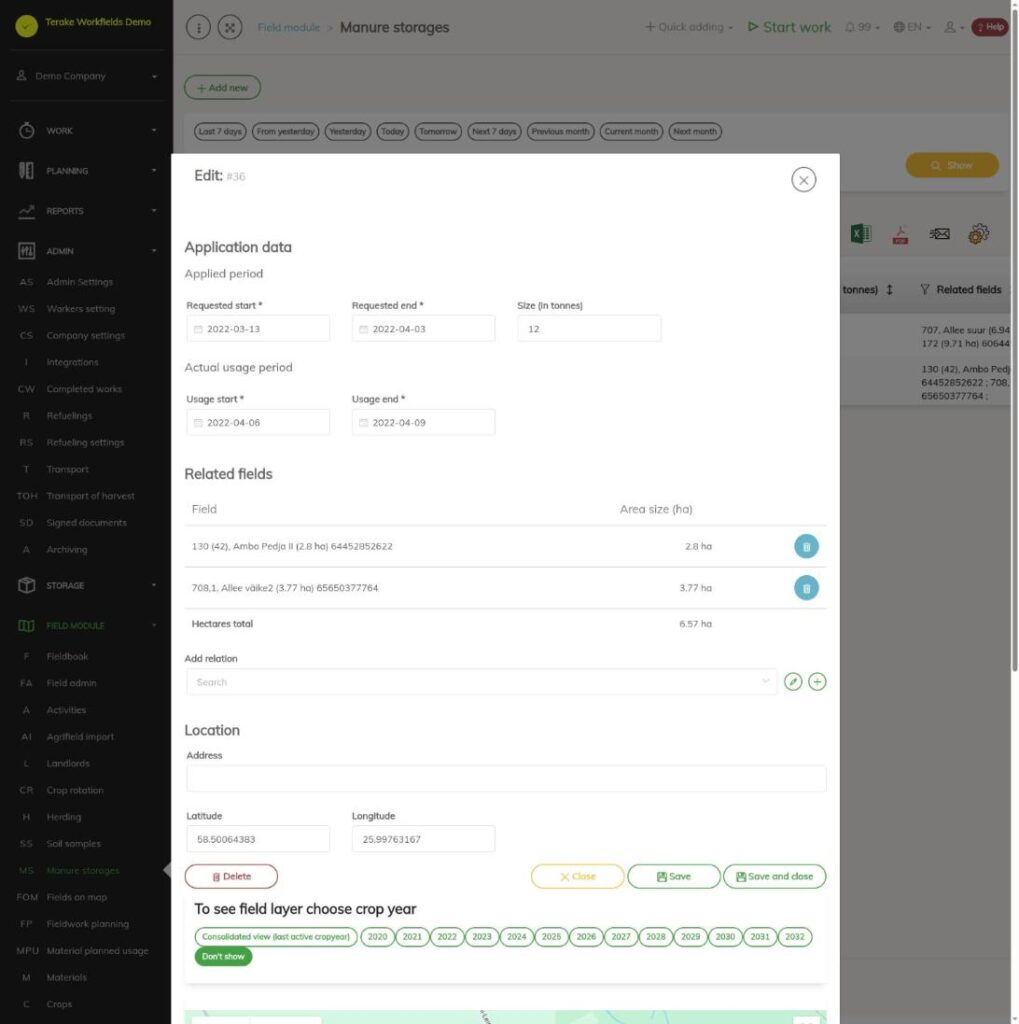 Форма изменения навозной кучи: периоды, связанные поля и расположение
