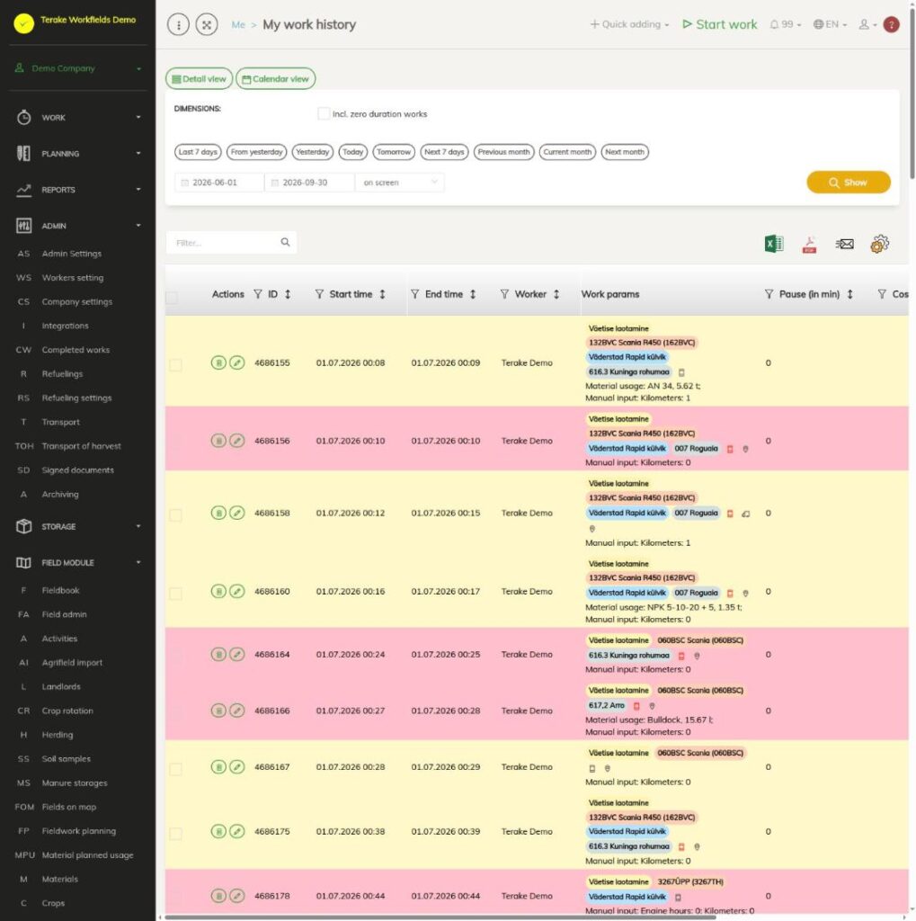My work history: period selection and the list of works